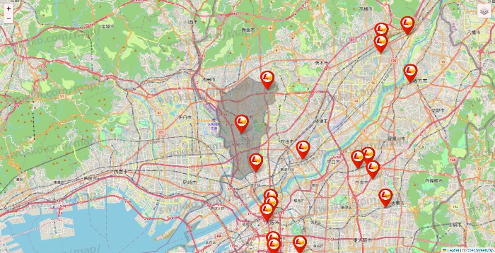 大阪府のロッテリアの店舗地図