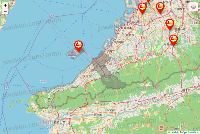 大阪府のゼッテリアの店舗地図