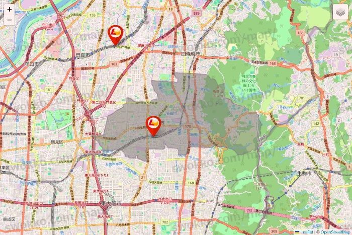 大阪府のゼッテリアの店舗地図