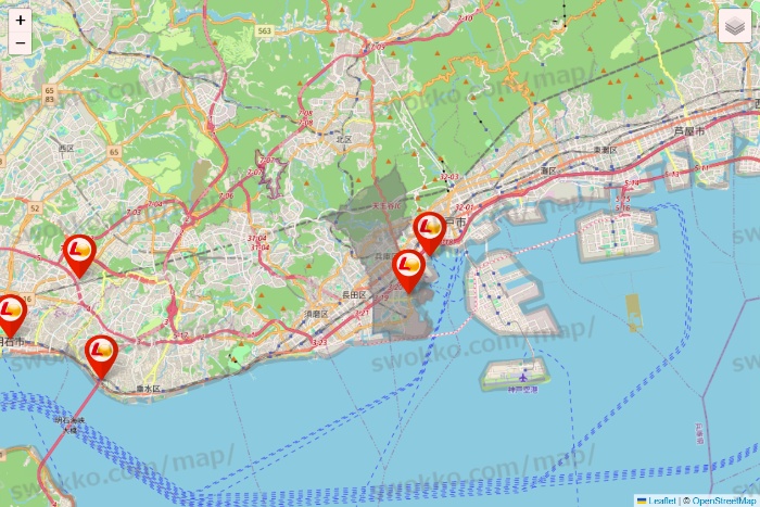兵庫県のゼッテリアの店舗地図