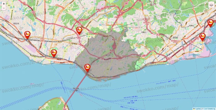 兵庫県のロッテリアの店舗地図