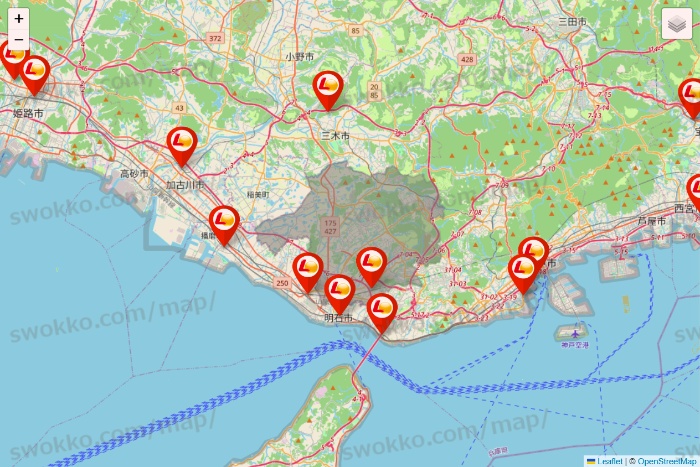 兵庫県のゼッテリアの店舗地図