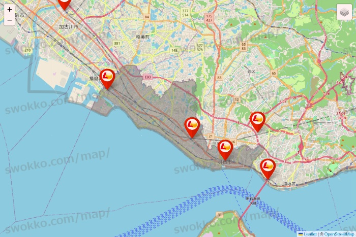 兵庫県のゼッテリアの店舗地図