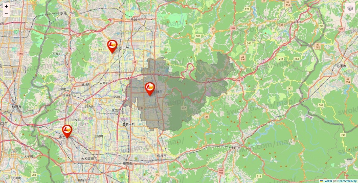 奈良県のロッテリアの店舗地図