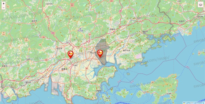 岡山県のロッテリアの店舗地図