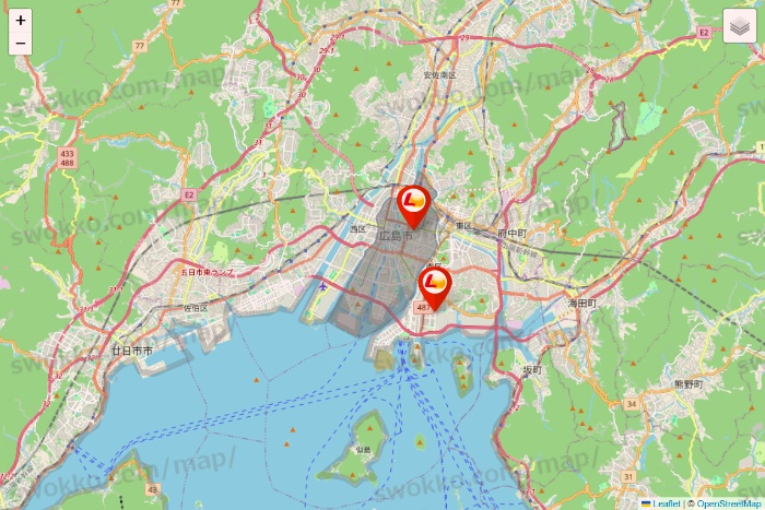 広島県のゼッテリアの店舗地図