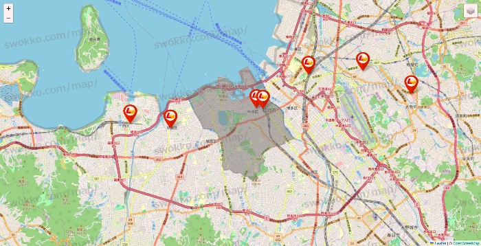 福岡県のロッテリアの店舗地図