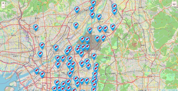 大阪府のマンダイの店舗地図
