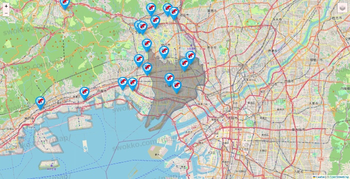 兵庫県のマンダイの店舗地図