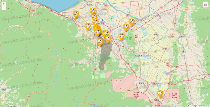 北海道のまねきねこの店舗地図