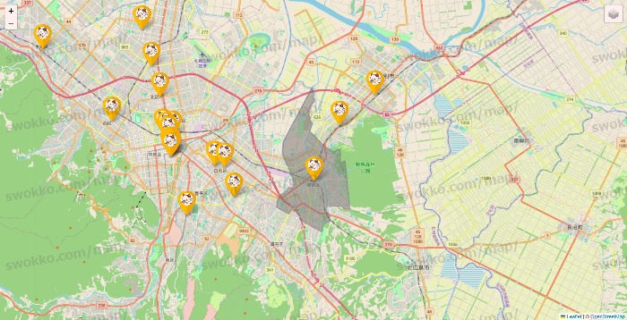 北海道のまねきねこの店舗地図