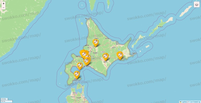 北海道のまねきねこの店舗地図