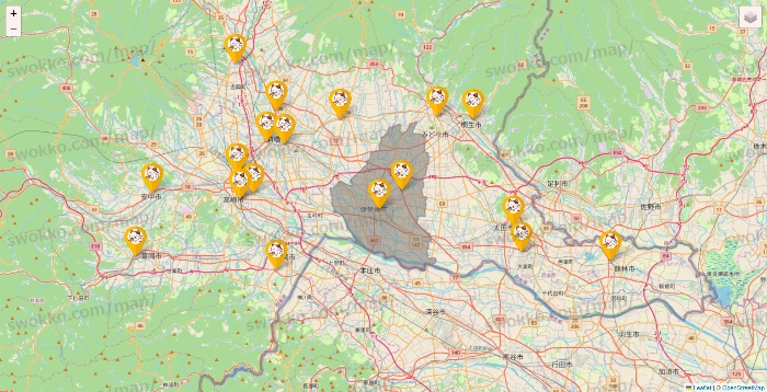 群馬県のまねきねこの店舗地図