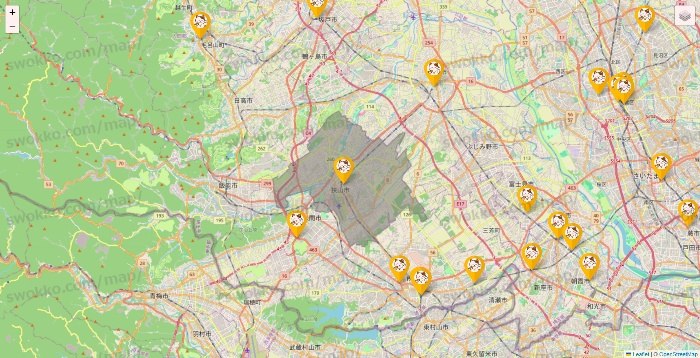 埼玉県のまねきねこの店舗地図