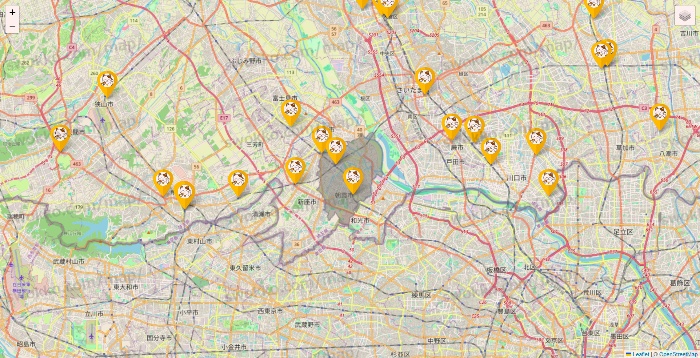 埼玉県のまねきねこの店舗地図