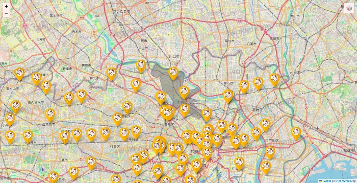 東京都のまねきねこの店舗地図