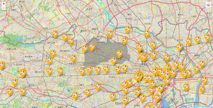 東京都のまねきねこの店舗地図
