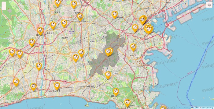 神奈川県のまねきねこの店舗地図