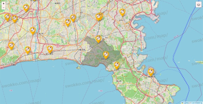 神奈川県のまねきねこの店舗地図
