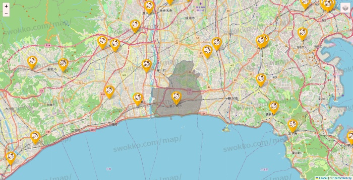 神奈川県のまねきねこの店舗地図