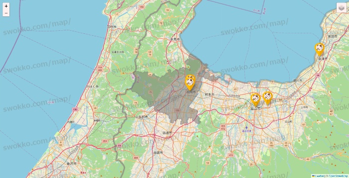 富山県のまねきねこの店舗地図