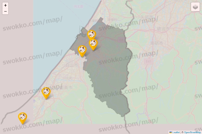 石川県のまねきねこの店舗地図