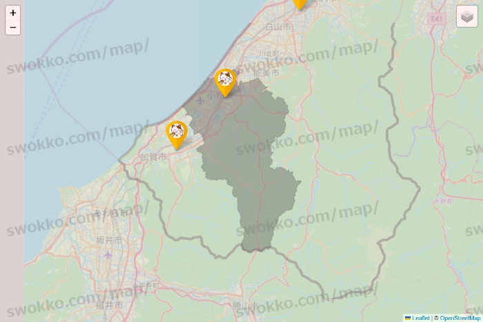 石川県のまねきねこの店舗地図