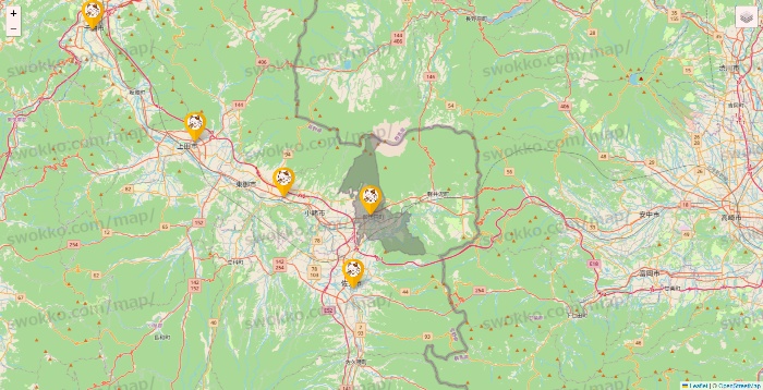 長野県のまねきねこの店舗地図