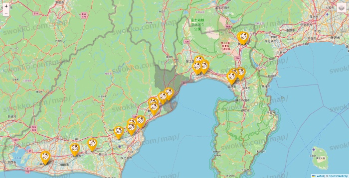 静岡県のまねきねこの店舗地図