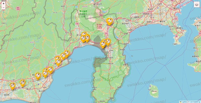 静岡県のまねきねこの店舗地図