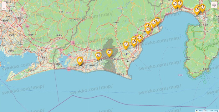 静岡県のまねきねこの店舗地図