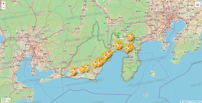 静岡県のまねきねこの店舗地図