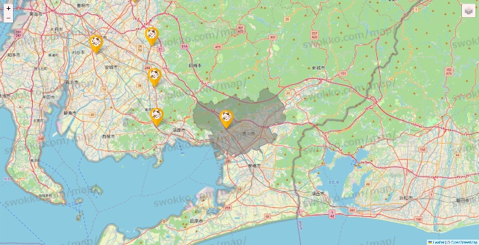 愛知県のまねきねこの店舗地図