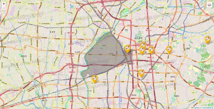 愛知県のまねきねこの店舗地図