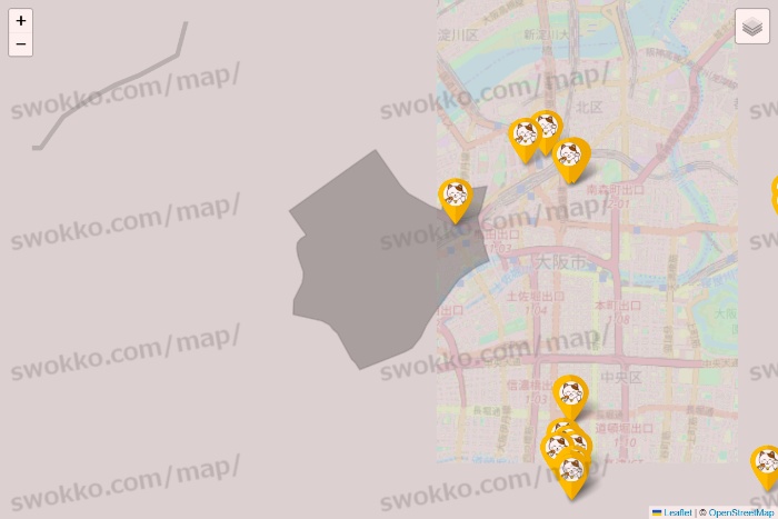 大阪府のまねきねこの店舗地図