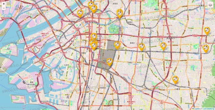 大阪府のまねきねこの店舗地図