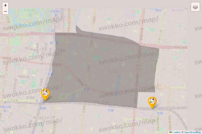 大阪府のまねきねこの店舗地図