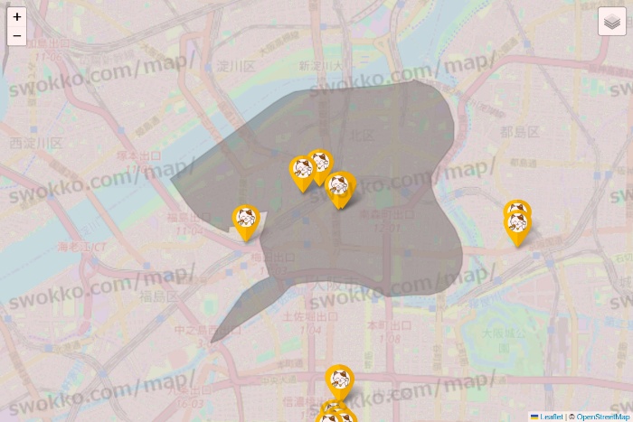 大阪府のまねきねこの店舗地図