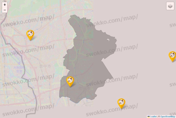 大阪府のまねきねこの店舗地図