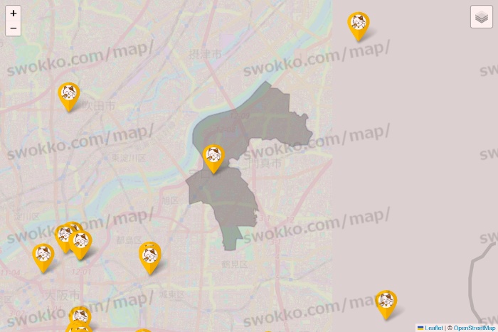 大阪府のまねきねこの店舗地図