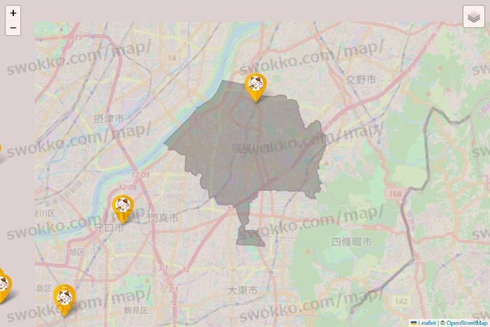 大阪府のまねきねこの店舗地図