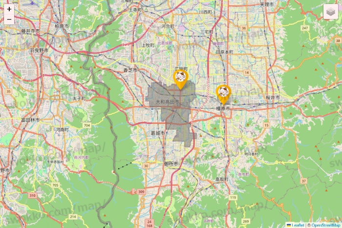 奈良県のまねきねこの店舗地図