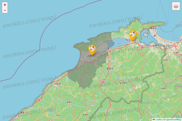 島根県のまねきねこの店舗地図