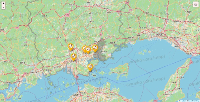 岡山県のまねきねこの店舗地図