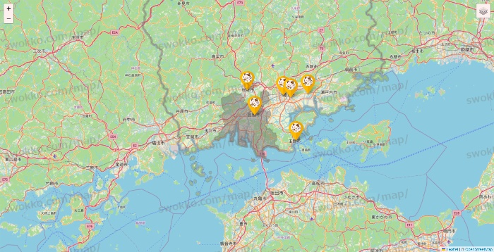 岡山県のまねきねこの店舗地図