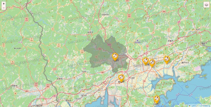 岡山県のまねきねこの店舗地図