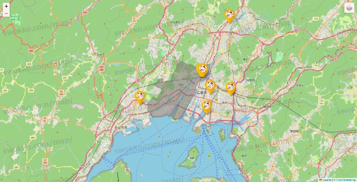 広島県のまねきねこの店舗地図