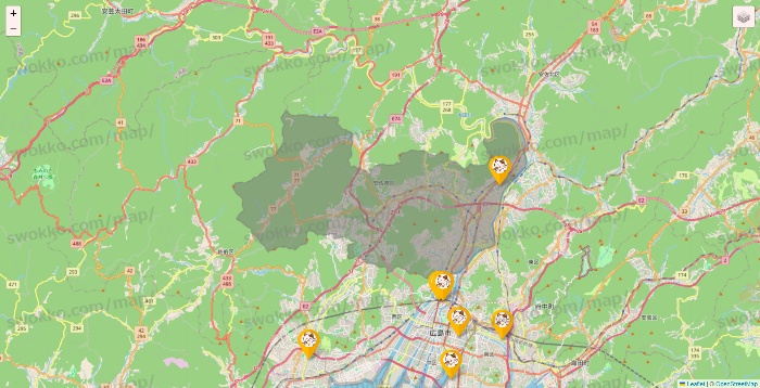広島県のまねきねこの店舗地図