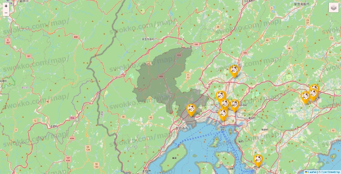 広島県のまねきねこの店舗地図