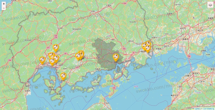 広島県のまねきねこの店舗地図